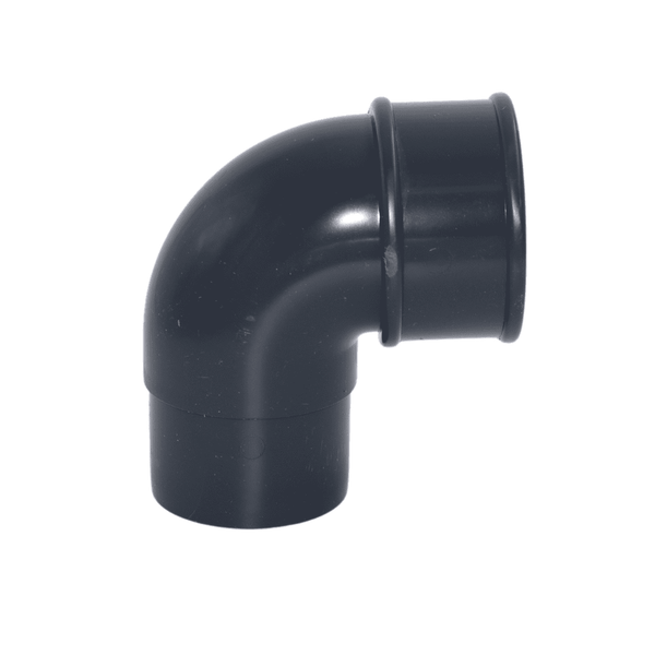 Anthracite Grey Aquaflow 112mm Plastic Round 92.5° Offset Bend Downpipe - installed