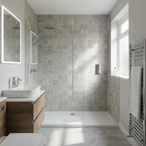 Antwerp Grey Modern Wall Panel | 1000mm x 2.4m x 10mm - installed