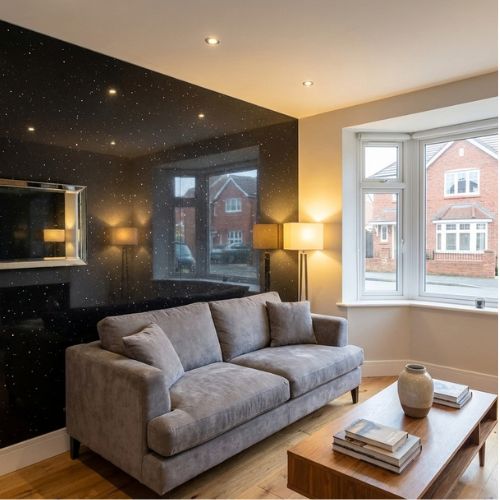 Black Sparkle Wall Panel 250mm x 2.6m x 8mm (Pack of 4) - installed