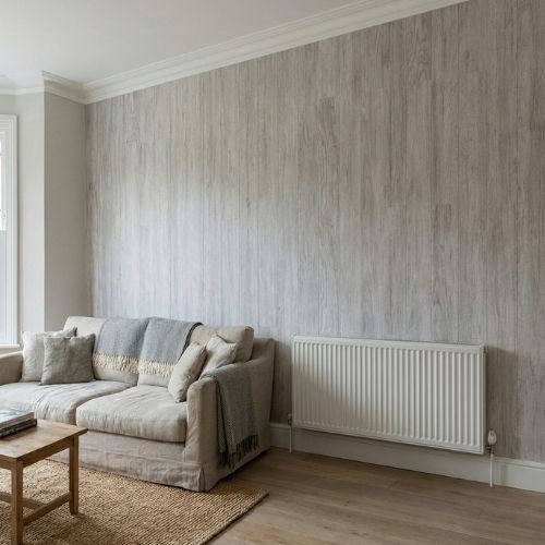 Distressed Oak Light Grey Wall Panel 1000mm x 2.4m x 10mm - installed