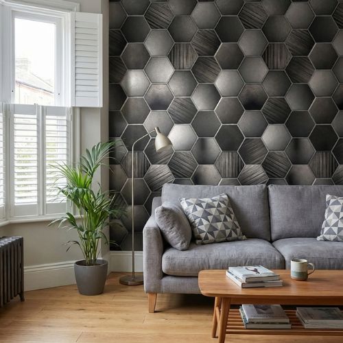 Hexagon Dream Anthracite Grey Wall Panel 1000mm x 2.4m x 10mm - installed