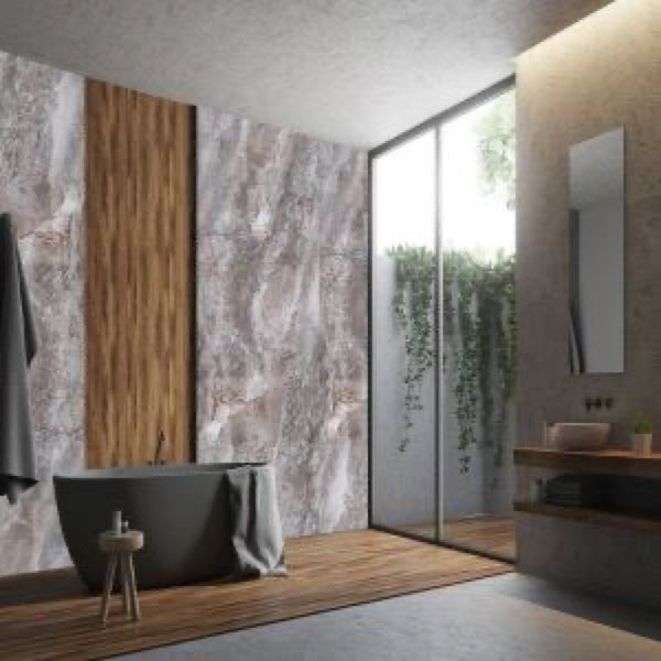 Moccachino Marble Wall Panel 1000mm x 2.4m x 10mm - installed