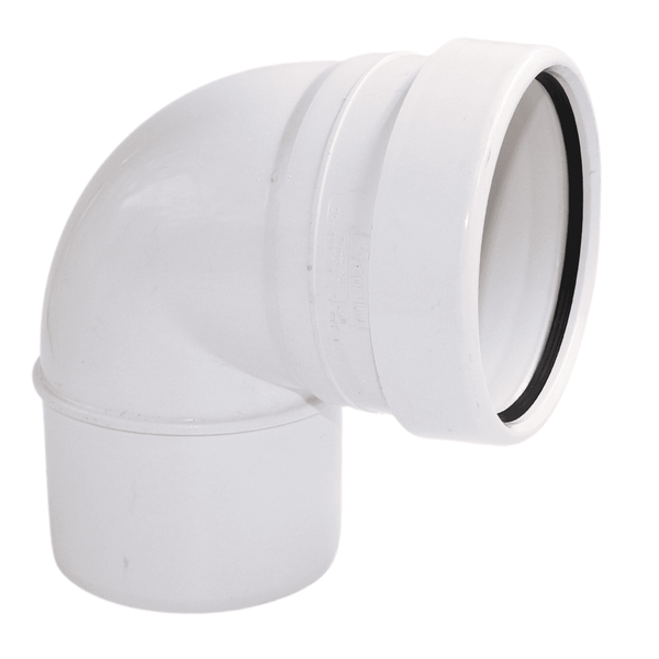 Aquaflow 110mm Push Fit Soil Single Socket Bend 90° - installed