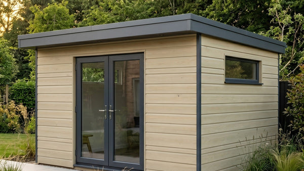 Duraklad Woodland Timber external uPVC cladding installed on a garden room