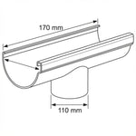 170mm Half Round Running Outlet Drawing