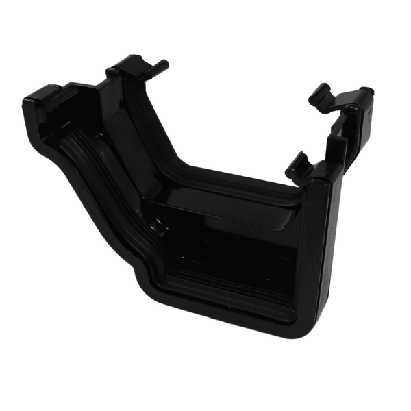 Black Aquaflow 130mm Left Hand Ogee Square Gutter Adaptor - installed