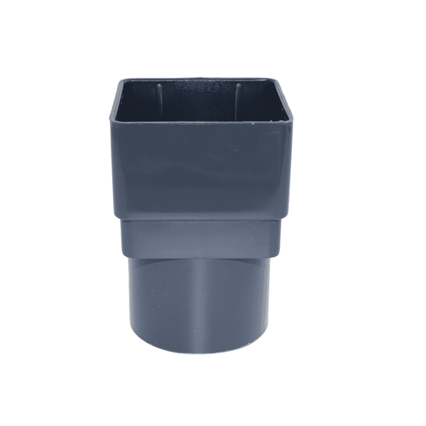 anthracite grey Aquaflow Plastic Square to Round Gutter Adaptor - installed