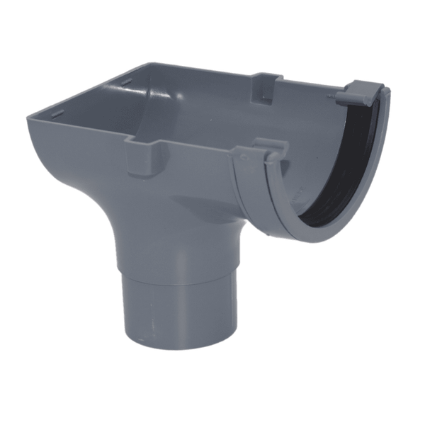 Light Grey Aquaflow 112mm Half Round Gutter Stop End Outlet - installed