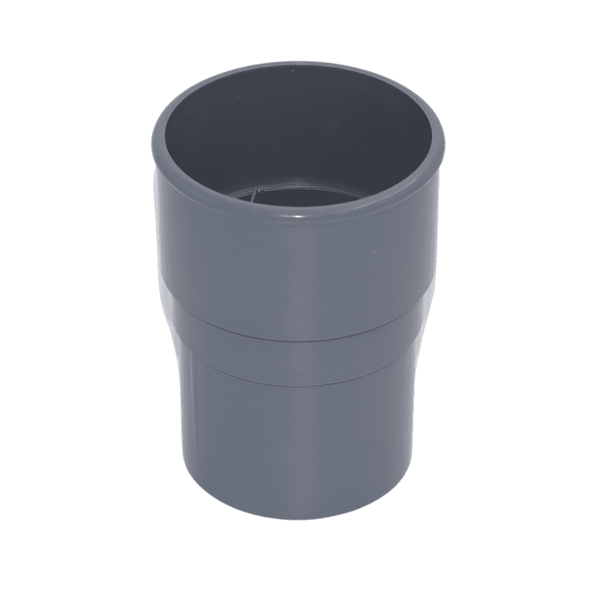 Light Grey Aquaflow Round Plastic Downpipe Socket - installed