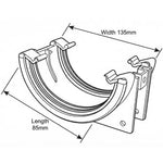 Aquaflow 112mm Plastic Half Round Gutter Union Bracket drawing with measurements