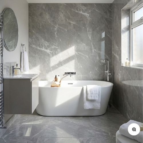 Embedded Dark Grey Marble Wall Panel 250mm x 2.6m x 8mm (Pack of 4) - installed