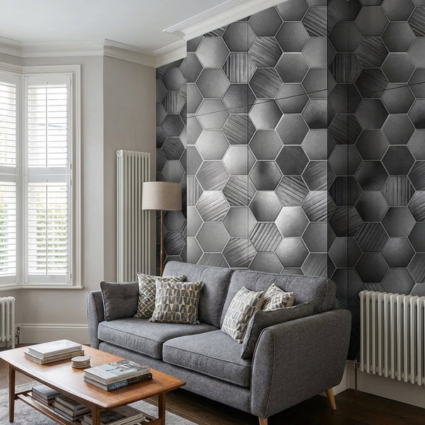 Hexagon Dream Grey Wall Panel 1000mm x 2.4m x 10mm - installed