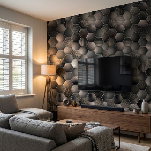 Hexagon Dream Tile Anthracite Grey | 10mm X 1m X 2.4m - installed