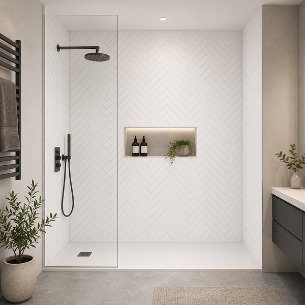 Duraklad Wall Panel 10mm x 1m x 2.4m Chevron White - installed