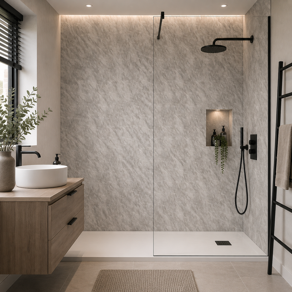 Dark Grey Marble Wall Panel 250mm x 2.6m x 8mm (Pack of 4) - installed