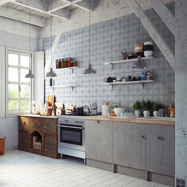 Modern Blue Tile Wall Panel 400mm x 2.6m x 8mm (Pack of 4) - installed