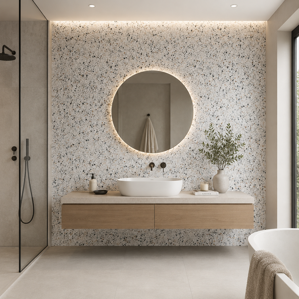 Terazzo Blue Wall Panel 1000mm x 2.4m x 10mm - installed