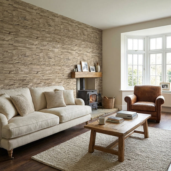 Natural Stone Beige Wall Panel 250mm x 2.6m x 8mm (Pack of 4) - installed