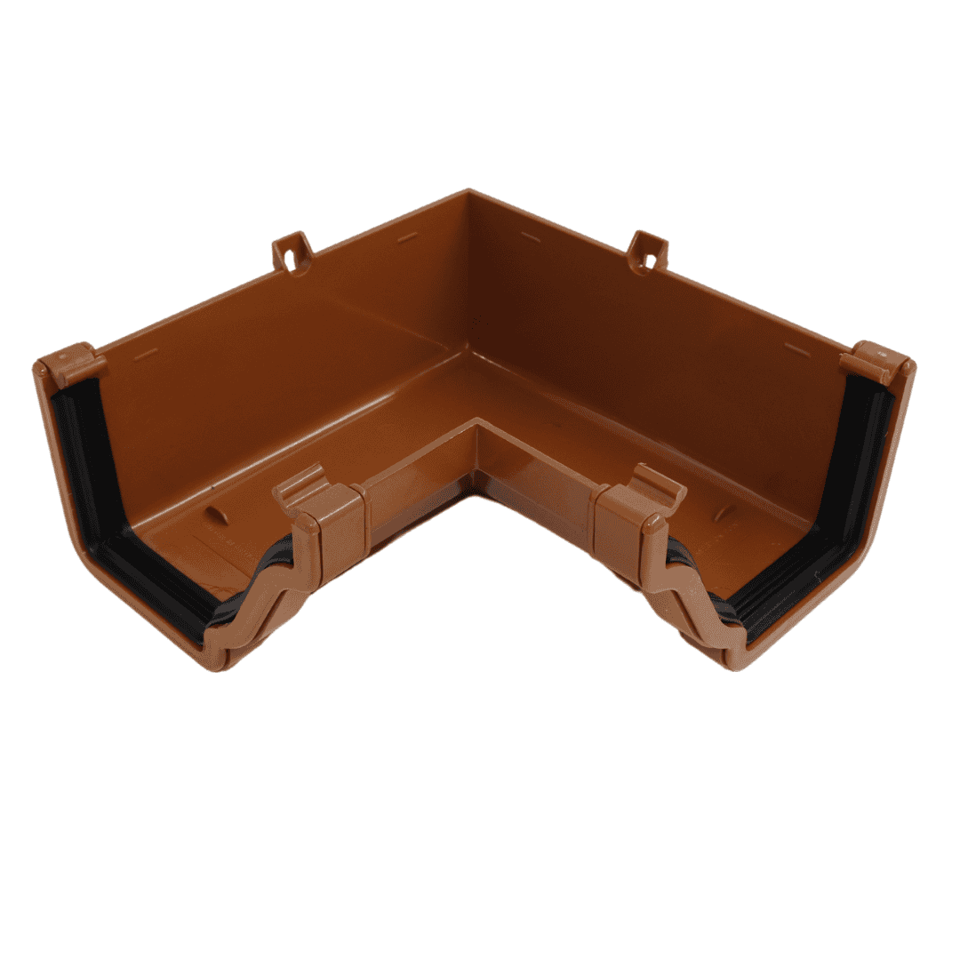 light brown Aquaflow 130mm Internal 90° Ogee Gutter Angle