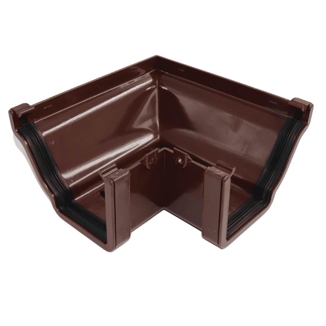 dark brown Aquaflow 130mm External 90° Ogee Gutter Angle