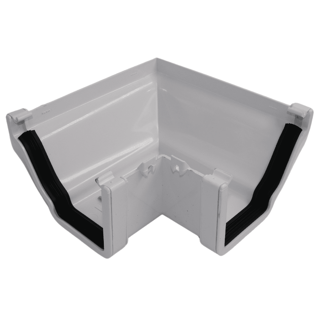 white Aquaflow 130mm External 90° Ogee Gutter Angle